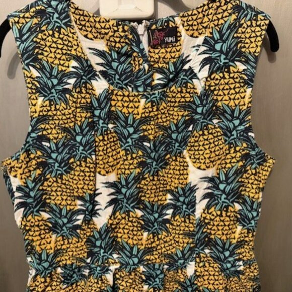 Retro Mid century Hawaiian Pineapple print Shift Mini Dress - Picture 10 of 16